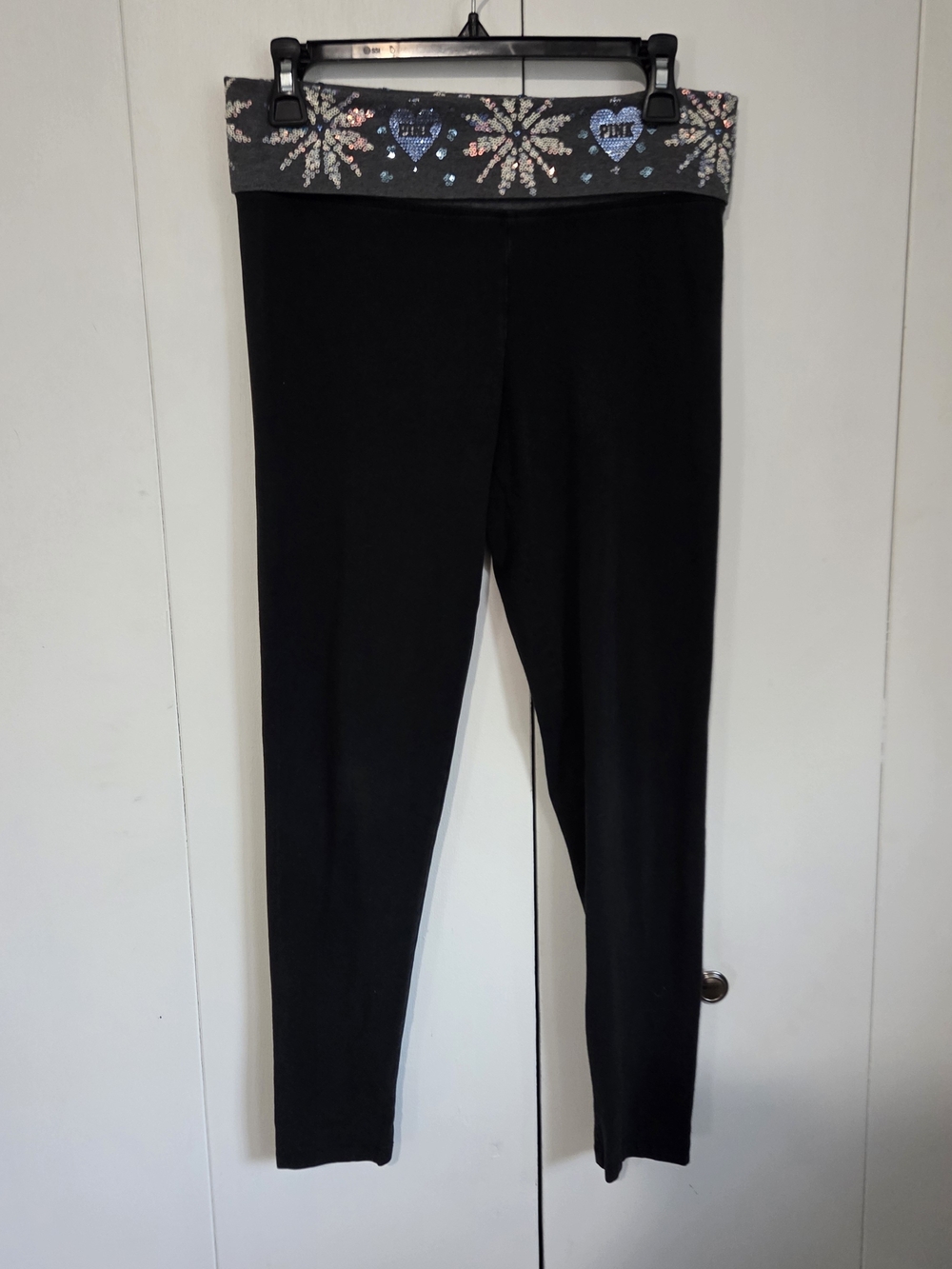 Rare Vtg PINK Victoria's Secret Foldover Gray Sequin-Embellished Yogapants - Picture 3 of 5